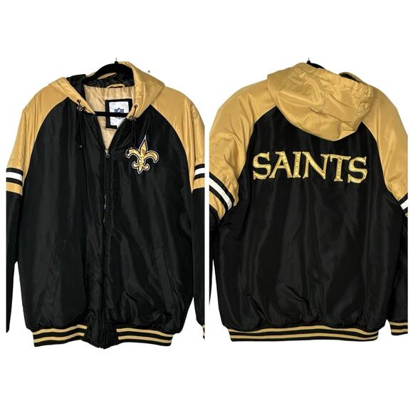 NFL New Orleans Saints Bomber Jacket Hooded Black Gold G-III Men’s Size M - Picture 1 of 6